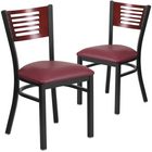 Flash Furniture HERCULES Series Black Slat Back Metal Restaurant Chair - Mahogany Wood Back & Burgundy Vinyl Seat - 2 Pack-Mahogany Wood Slat Back Design