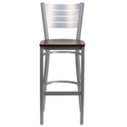 Flash Furniture HERCULES Series Silver Slat Back Metal Restaurant Barstool - Mahogany Wood Seat-Metal Barstool