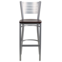Flash Furniture HERCULES Series Silver Slat Back Metal Restaurant Barstool - Mahogany Wood Seat-Metal Barstool