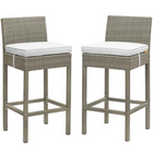 Modway Conduit Outdoor Patio Wicker Rattan Bar Stool - Light Gray White - Set of 2-Modern Outdoor Bar Stool