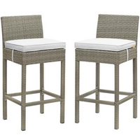 Modway Conduit Outdoor Patio Wicker Rattan Bar Stool - Light Gray White - Set of 2-Modern Outdoor Bar Stool