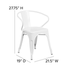 Flash Furniture Commercial Grade Metal Indoor-Outdoor Chair with Arms - White-Plastic Caps on cross brace protect finish when stacked