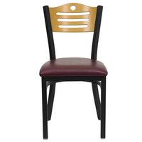 Flash Furniture HERCULES Series Black Slat Back Metal Restaurant Chair - Natural Wood Back & Burgundy Vinyl Seat - 2 Pack-Set of 2 Metal Dining Chairs