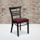 Flash Furniture HERCULES Series Black Three-Slat Ladder Back Metal Restaurant Chair - Burgundy Vinyl Seat - 2 Pack-Welded Joint Assembly
