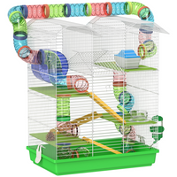 PawHut 18.5" Hamster Cage with Tube System & Exercise Wheel - Green-Multiple platforms enhance exploration and climbing fun