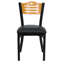 Flash Furniture HERCULES Series Black Slat Back Metal Restaurant Chair - Natural Wood Back, Black Vinyl Seat - 2 Pack-Set of 2 Metal Dining Chairs