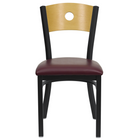 Flash Furniture HERCULES Series Black Circle Back Metal Restaurant Chair - Natural Wood Back & Burgundy Vinyl Seat - 2 Pack-Set of 2 Metal Dining Chairs