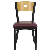 Flash Furniture HERCULES Series Black Circle Back Metal Restaurant Chair - Natural Wood Back & Burgundy Vinyl Seat - 2 Pack-Set of 2 Metal Dining Chairs