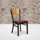 Flash Furniture HERCULES Series Black Circle Back Metal Restaurant Chair - Natural Wood Back & Burgundy Vinyl Seat - 2 Pack-Welded Joint Assembly