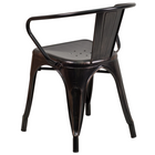 Flash Furniture Commercial Grade Black-Antique Gold Metal Indoor-Outdoor Chair with Arms-Integrated Arms