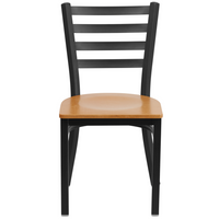 Flash Furniture HERCULES Series Black Ladder Back Metal Restaurant Chair - Natural Wood Seat - 2 Pack-Set of 2 Metal Dining Chairs