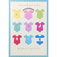 Rosedale 5-1/2" x 8" A Shower Of Good Wishes For You And Your Baby Greeting Cards And Envelopes, 12 Pack (15502)-Printed on premium uncoated card stock