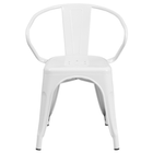 Flash Furniture Commercial Grade Metal Indoor-Outdoor Chair with Arms - White-Set of 4 Stackable Bistro Style Chairs