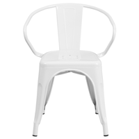 Flash Furniture Commercial Grade Metal Indoor-Outdoor Chair with Arms - White-Set of 4 Stackable Bistro Style Chairs