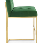 Modway Privy Gold Stainless Steel Performance Velvet Bar Stool - Gold Emerald-Elegant Biscuit Tufting