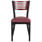 Flash Furniture HERCULES Series Black Slat Back Metal Restaurant Chair - Mahogany Wood Back & Burgundy Vinyl Seat - 2 Pack-Set of 2 Metal Dining Chairs
