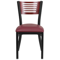 Flash Furniture HERCULES Series Black Slat Back Metal Restaurant Chair - Mahogany Wood Back & Burgundy Vinyl Seat - 2 Pack-Set of 2 Metal Dining Chairs