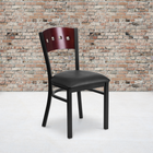 Flash Furniture HERCULES Series Black 4 Square Back Metal Restaurant Chair - Mahogany Wood Back, Black Vinyl Seat - 2 Pack-Welded Joint Assembly