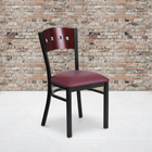 Flash Furniture HERCULES Series Black 4 Square Back Metal Restaurant Chair - Mahogany Wood Back & Burgundy Vinyl Seat - 2 Pack-Welded Joint Assembly