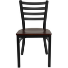 Flash Furniture HERCULES Series Black Ladder Back Metal Restaurant Chair - Mahogany Wood Seat - 2 Pack-Set of 2 Metal Dining Chairs