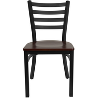 Flash Furniture HERCULES Series Black Ladder Back Metal Restaurant Chair - Mahogany Wood Seat - 2 Pack-Set of 2 Metal Dining Chairs