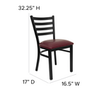Flash Furniture HERCULES Series Black Ladder Back Metal Restaurant Chair - Burgundy Vinyl Seat - 2 Pack-Black Powder Coated Frame Finish