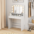 HOMCOM Makeup Vanity Desk with Lighted Mirror and Charging Station - 31.5" L x 15.7" W x 53.1" H - White-Smooth sliding drawers allow for quiet, easy access 