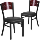 Flash Furniture HERCULES Series Black 4 Square Back Metal Restaurant Chair - Mahogany Wood Back, Black Vinyl Seat - 2 Pack-Mahogany Wood Designer Back - 4 Square Cutout