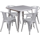 Flash Furniture 31.5'' Square Silver Metal Indoor-Outdoor Table Set with 4 Arm Chairs (ET-CT002-4-70-SIL-GG)-Seats 4 people