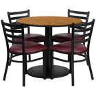 Flash Furniture 36" Round Natural Laminate Table Set with Round Base & 4 Ladder Back Metal Chairs - Burgundy Vinyl Seat-Table and Chair Set