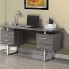 Monarch Specialties 7082 60" Computer Desk - Dark Taupe/Silver Metal-Features 2 storage drawers on top and a bottom file drawer with metal bars for hanging standard or legal sized files, and an easy to clean top for study, writing, or working on your laptop.