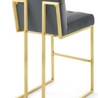 Modway Privy Gold Stainless Steel Performance Velvet Bar Stool - Gold Charcoal - Set of 2-Elegant Biscuit Tufting