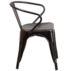 Flash Furniture Commercial Grade Black-Antique Gold Metal Indoor-Outdoor Chair with Arms-Curved Back with Vertical Slat