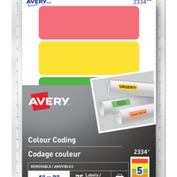 Avery Print or Write Removable Colour-Coding Labels - 1" x 3" - Rectangle - Assorted - 75 Pack-Removable
