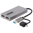 Startech USB A/C to 2x 4K/1080p HDMI Display Adapter - 0.36' - Grey-Cable Length: 0.36 ft