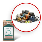 TerraCycle Sporting Goods - Zero Waste Box - Small-Recycle any brand *clothing, or equipment used in a sport, including bats, sticks, rackets (including broken parts such as strings, bumpers, and grippers), discarded biking and skateboarding equipment such as skateboards, bicycles, wheels, brakes, protective seats, bells, baskets, accessories, rims, reflectors, and handlebar cushions and grips, fishing rods, nets, hooks, weights, scales, popped and ripped frisbees, pucks, any type of ball (e.g., basketballs