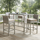 Modway Conduit Outdoor Patio Wicker Rattan Bar Stool - Light Gray Beige - Set of 4-Powder-Coated Aluminum Frame