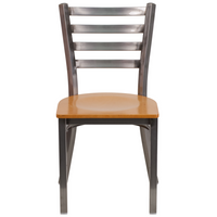 Flash Furniture HERCULES Series Clear Coated Ladder Back Metal Restaurant Chair - Natural Wood Seat - 2 Pack-Set of 2 Metal Dining Chairs
