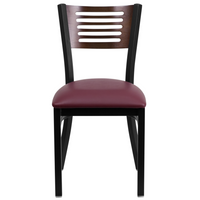 Flash Furniture HERCULES Series Black Slat Back Metal Restaurant Chair - Walnut Wood Back & Burgundy Vinyl Seat - 2 Pack-Set of 2 Metal Dining Chairs