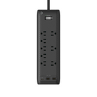 BlueDiamond 8-Outlet Surge Protector with USB-C/USB-A - 8' Cord - Black-Superior Surge Protection: Protect all of your devices from sudden power surges with 2160 Joules of protection