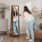HOMCOM Mirror Jewelry Cabinet - 15" L x 15" W x 63" H - Rustic Brown-Lockable cabinet with 2 keys included keeps your jewellery safe 