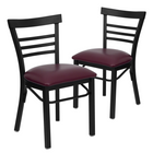 Flash Furniture HERCULES Series Black Three-Slat Ladder Back Metal Restaurant Chair - Burgundy Vinyl Seat - 2 Pack-Ladder Back Design