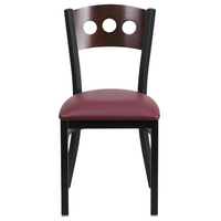 Flash Furniture HERCULES Series Black 3 Circle Back Metal Restaurant Chair - Walnut Wood Back & Burgundy Vinyl Seat - 2 Pack-Set of 2 Metal Dining Chairs