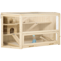 PawHut Wooden Large Hamster Cage 3-Tier with Tray-Solid wood construction for long term use