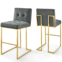 Modway Privy Gold Stainless Steel Performance Velvet Bar Stool - Gold Charcoal - Set of 2-Glam Deco Bar Stool Set of 2