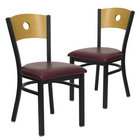 Flash Furniture HERCULES Series Black Circle Back Metal Restaurant Chair - Natural Wood Back & Burgundy Vinyl Seat - 2 Pack-Natural Wood Circle Back Design