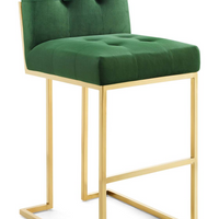 Modway Privy Gold Stainless Steel Performance Velvet Bar Stool - Gold Emerald-Glam Deco Bar Stool