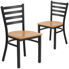 Flash Furniture HERCULES Series Black Ladder Back Metal Restaurant Chair - Natural Wood Seat - 2 Pack-Ladder Back Design