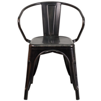 Flash Furniture Commercial Grade Black-Antique Gold Metal Indoor-Outdoor Chair with Arms-Set of 4 Stackable Bistro Style Chairs