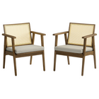 Modway Thera Vegan Leather and Cane Accent Armchairs - Weathered Oak Stone - Set of 2-Set of 2 Accent Chairs